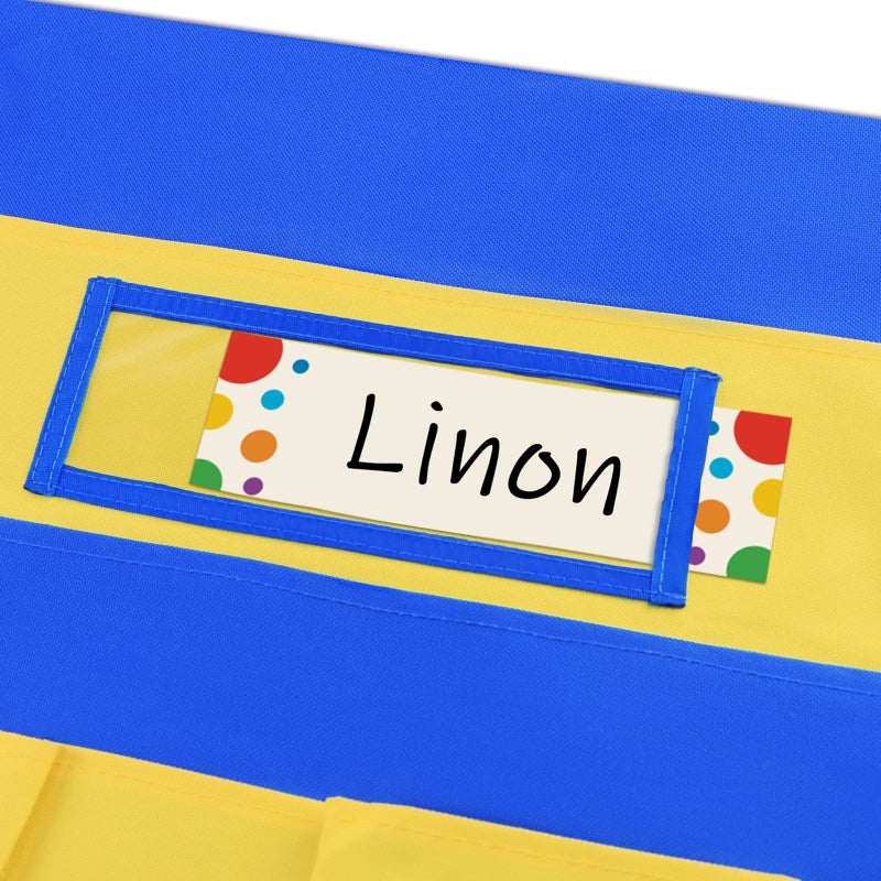 AUVCAS VNOM Chair Back Pocket School Seat Chair Storage Pocket Organizer with Label Slot Multiple Pockets for School Home Classroom Preschool Daycare (Yellow+Blue) - Image 4